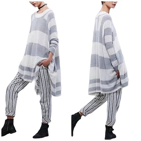 Free People Lafayette Alpaca Mock Neck Poncho XXS Stripe Oversized Long Sweater - Picture 2 of 16